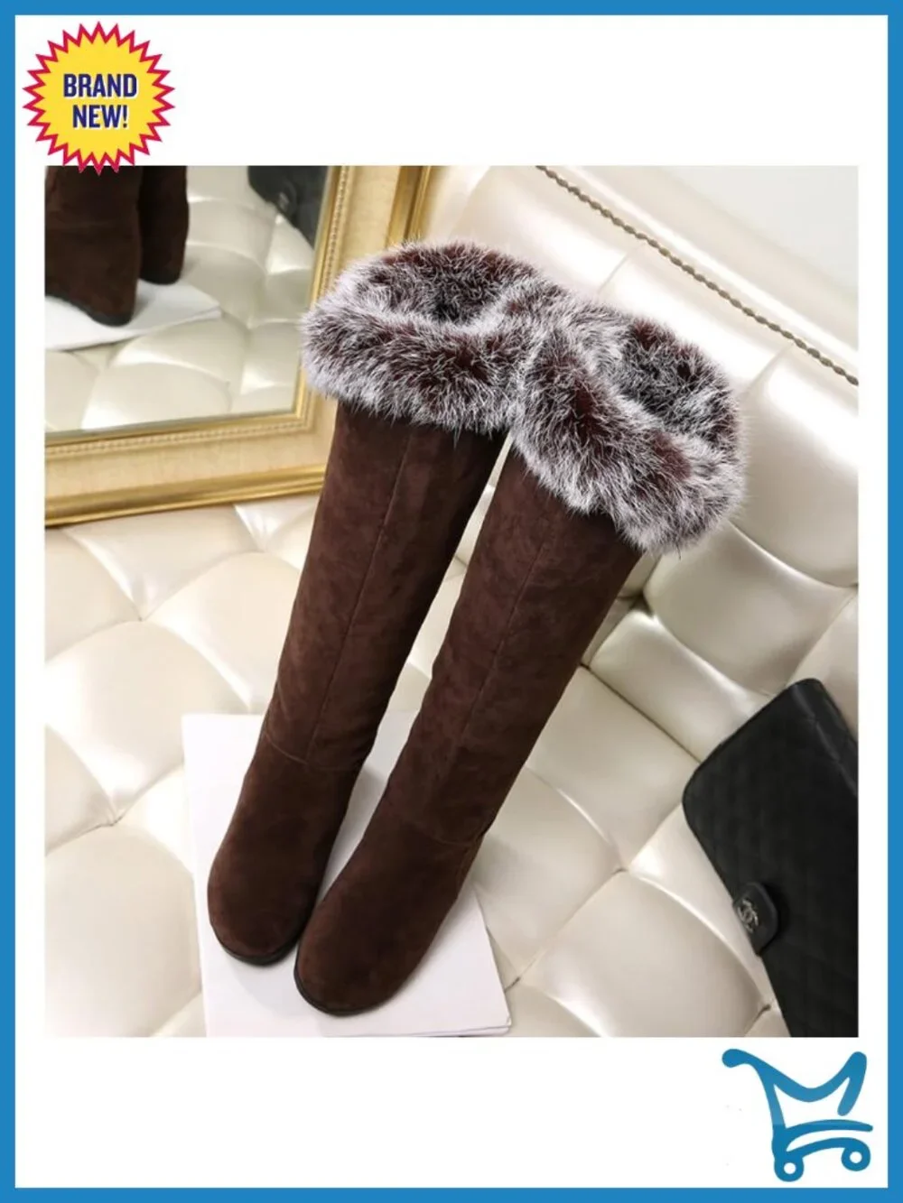 Thigh High Snow Boots Waterproof Slip-on Hidden Wedge Suede PU Leather